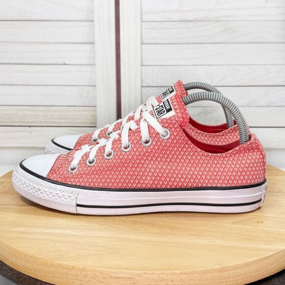 Converse Chuck Taylor All Star Ox Textured Canvas Sneakers Coral Ultra Red 8 - Picture 3 of 11